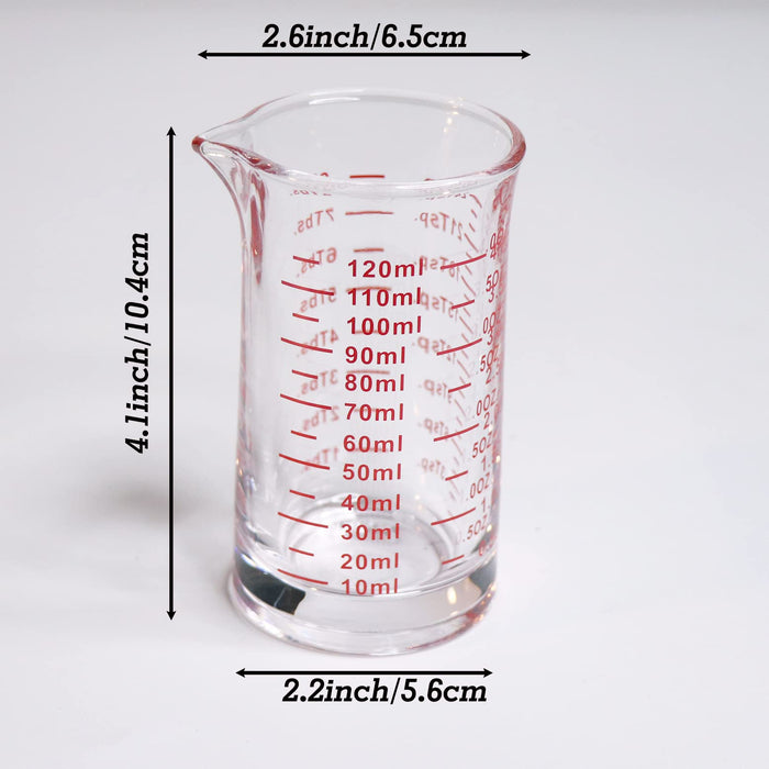 Ackers Shot Glass Measuring Cup 4 Ounce/120ML Liquid Heavy High Espresso Glass Cup Red Line，V-Shaped Spout