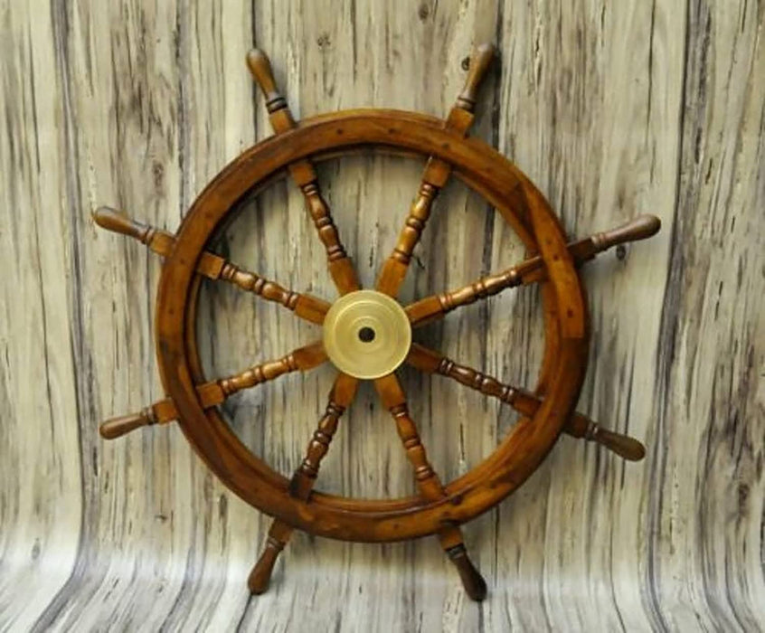 Bhartiya Handicrafts Nautical Wooden Ship Wheel Pirate Rustic Captain Boat Decorative Ship Steering Hanging Wheel for Home