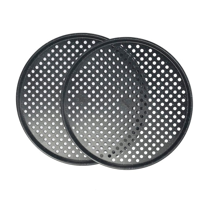 14 inch Pizza Pan with holes 2 pack perforated Pizza Tray Carbon Steel Crisper Pan Non stick Pizza pan for oven (2pcs14inch pizza pan)