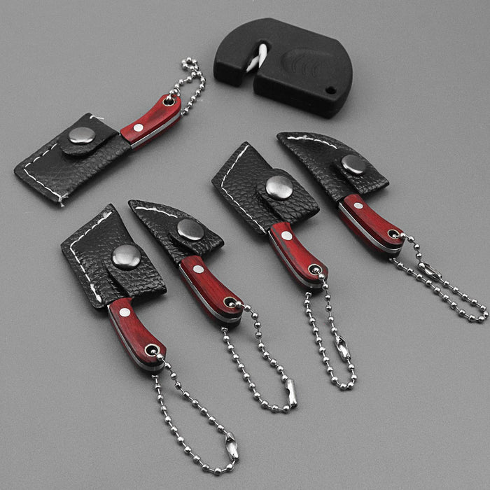 Pocket Knife Mini Knife Set Damascus Chef Knives EDC Knife Set Tiny Knife Cleaver for Package Opener,Box Cutter,5pcs Mini Knives Set with Sheath and Sharpener - Set of 7