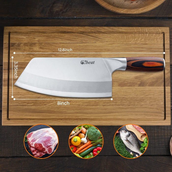 Cibeat Meat Cleaver, 8 inch Vegetable knife, High Carbon Stainless Steel Butcher Knife, Rust Resistant Kitchen Knife with Ergonomic Handle for Home Kitchen and Restaurant