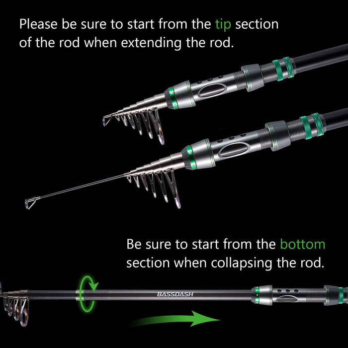 Bassdash Alien Travel Spinning Fishing Rod 30 Ton Carbon Rod, One-Piece Performance in Telescopic Design, 6ft/7ft/8ft/10ft/12ft, 1 Piece