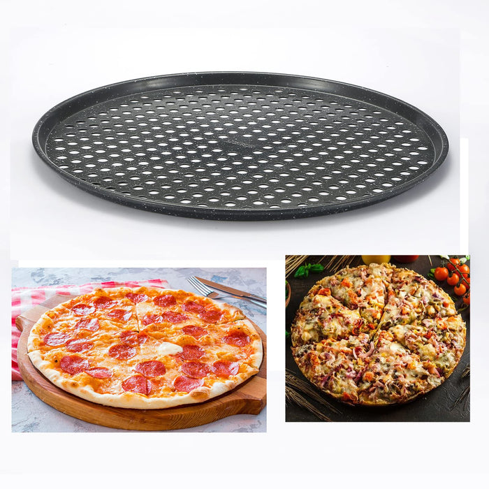 14 inch Pizza Pan with holes 2 pack perforated Pizza Tray Carbon Steel Crisper Pan Non stick Pizza pan for oven (2pcs14inch pizza pan)