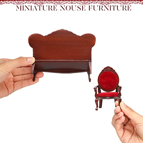 5 Ps 112 Miniature Dollhouse Furniture, Include Vintage Red Wooden arved Sofa ouh 4 Ps Wooden arved Single Sofa hairs Retro Red