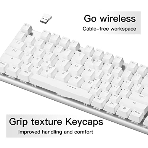 Hexgears G5 2.4G Wireless Mechanical Keyboard 104 Key， Wireless And Typec Wired Connection, 100 Fullsize, Blue Led Backlit, Windows And Mac Os Compatible White Keyboard Kailh Box Red Switches