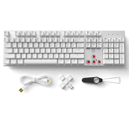 Hexgears G5 2.4G Wireless Mechanical Keyboard 104 Key， Wireless And Typec Wired Connection, 100 Fullsize, Blue Led Backlit, Windows And Mac Os Compatible White Keyboard Kailh Box Red Switches