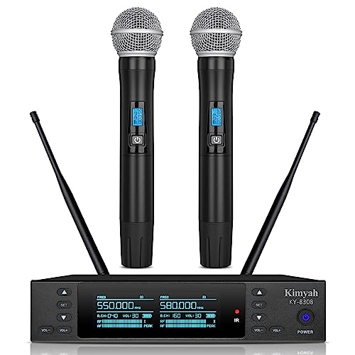 UHF Dual Wireless Handheld Microphone System System, 328ft Connect Range, Dual Balanced Output Ports, Pristine Sound in Church, Performance, Speech, DJ, and Events