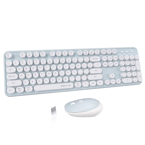 Ubotie Colorful Computer Wireless Keyboard Mouse Combos, Typewriter Flexible Keys Office Fullsized Keyboard, 2.4Ghz Dropoutfree Connection And Optical Mouse Greenwhite
