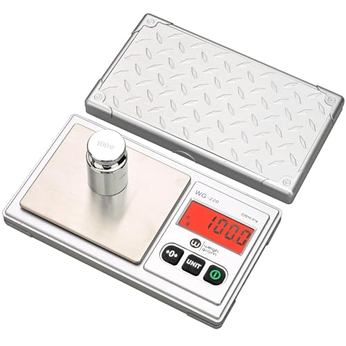 Gram Scale 220g 0.01g, Digital Pocket Scale 100g Calibration Weight,Mini Jewelry Scale, Kitchen Scale,6 Units Conversion, Tare