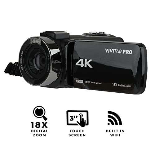 Vivitar 4K Video Camera, WiFi Ultra HD Camcorder with 18x Digital Zoom, 3” IPS Touchscreen Video Recorder with Night Vision, Vlog
