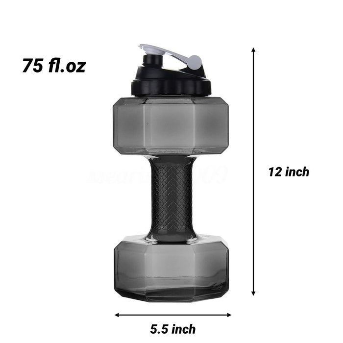 Jumigra Upgrade Dumbbell Shaped Water Bottle Big Capacity 75 Oz 2.2 L BPA Free Flip Top Leak Proof lid 5 Colors