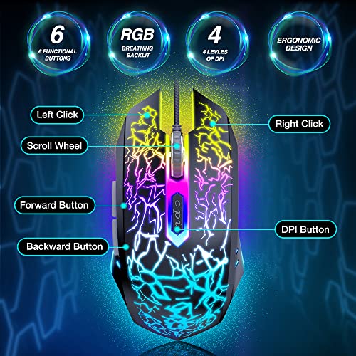 BENGOO Gaming Mouse Wired, Ergonomic Gamer Laptop PC USB Optical Computer with RGB Backlit, 4 Adjustable DPI Up to 3600