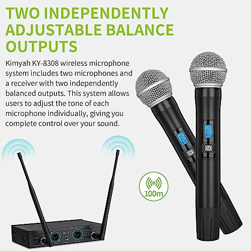 UHF Dual Wireless Handheld Microphone System System, 328ft Connect Range, Dual Balanced Output Ports, Pristine Sound in Church, Performance, Speech, DJ, and Events