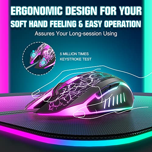 BENGOO Gaming Mouse Wired, Ergonomic Gamer Laptop PC USB Optical Computer with RGB Backlit, 4 Adjustable DPI Up to 3600