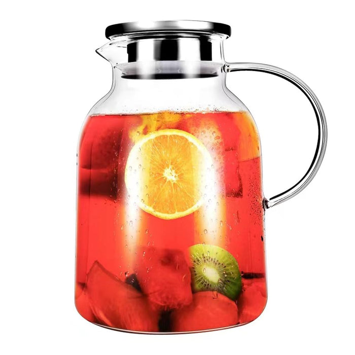 2.0 Liter 68oz Glass Pitcher with Lid, Easy Clean Heat Resistant Glass Water Carafe with Handle for HotCold Beverages Water