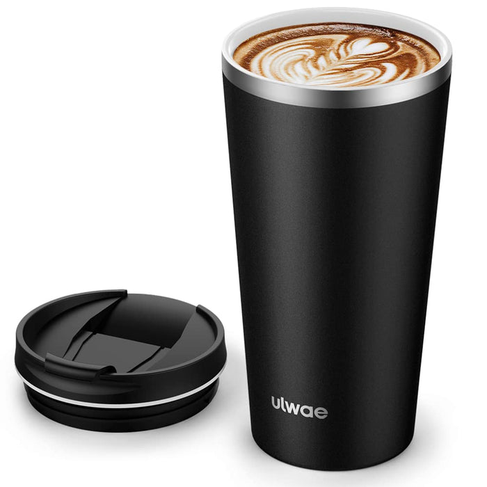 ulwae Insulated Coffee Mug with Ceramic Coating, 18oz Travel Mug with Leakproof Lid, Vacuum Doublewall Tumbler, Stainless Steel