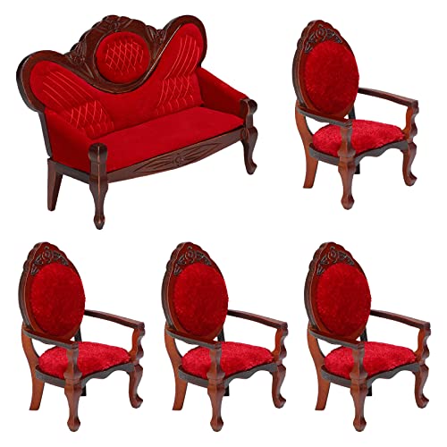 5 Ps 112 Miniature Dollhouse Furniture, Include Vintage Red Wooden arved Sofa ouh 4 Ps Wooden arved Single Sofa hairs Retro Red