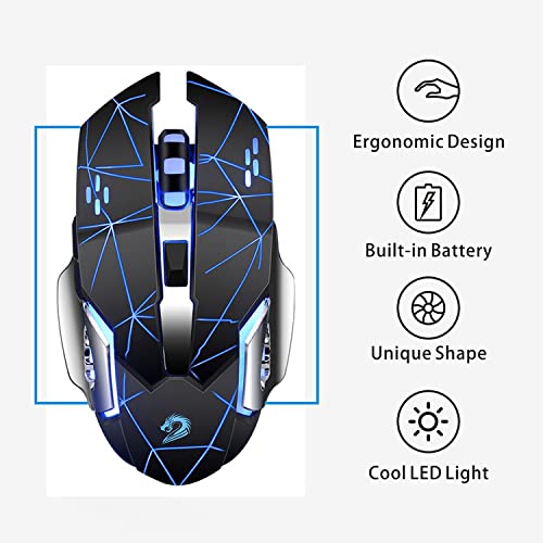 Uciefy Q85 Rechargeable Wireless Gaming Mouse, 2.4G Led Optical Silent Wireless Computer Mouse With 4 Led Light, 3 Adjustable Dpi, Ergonomic Design, Auto Sleeping Starry Black
