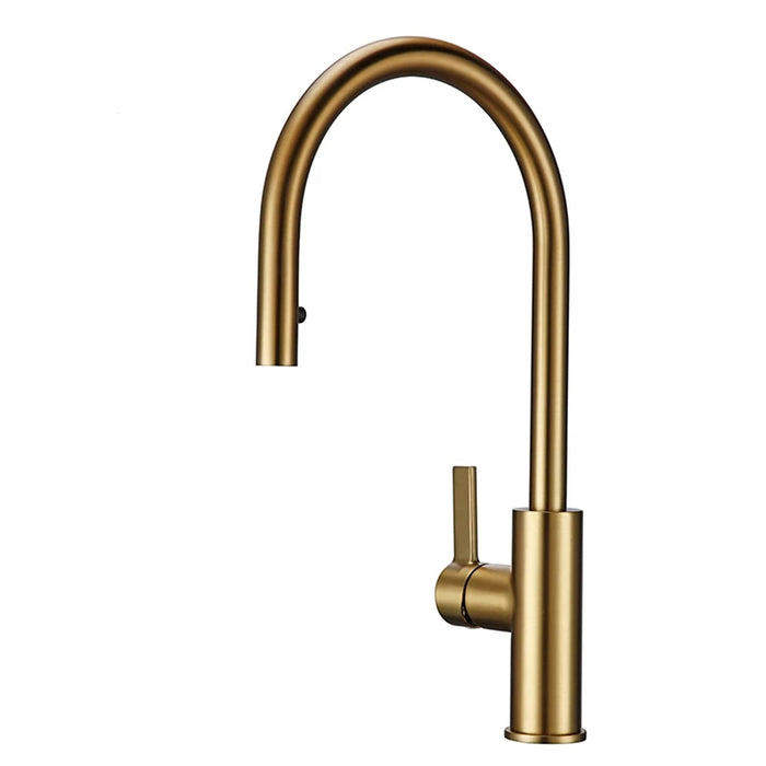 Brushed Gold Kitchen Faucet, Brass Pull Down Kitchen Sink Faucet, 360 Degree Rotation Single Handle Hot and Cold Water Kitchen Mixer Tap