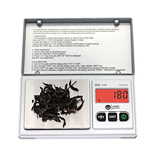 Gram Scale 220g 0.01g, Digital Pocket Scale 100g Calibration Weight,Mini Jewelry Scale, Kitchen Scale,6 Units Conversion, Tare