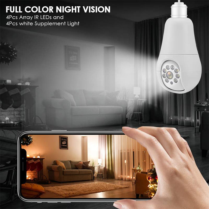 Wireless Light Socket Bulb WiFi Security Camera 360 Degree PTZ Home Camera Floodlight Night Vision Motion Detection Auto Tracking