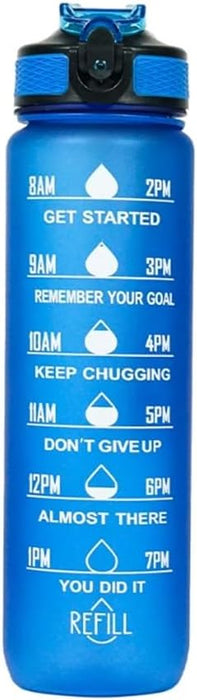 32 Oz Tritan Motivational Water Bottle With Time Marker Fittnes Gym Golf Tracking Yoga Sport Water Bottle Blue