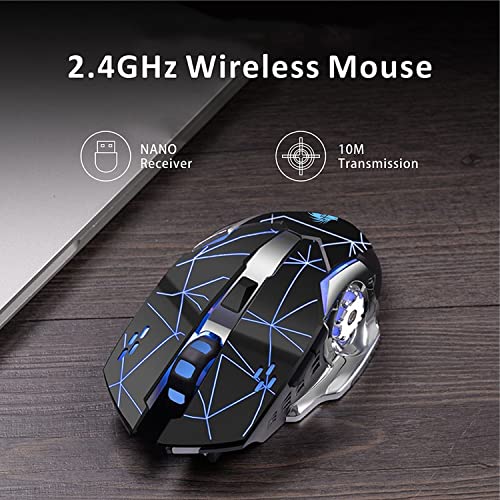 Uciefy Q85 Rechargeable Wireless Gaming Mouse, 2.4G Led Optical Silent Wireless Computer Mouse With 4 Led Light, 3 Adjustable Dpi, Ergonomic Design, Auto Sleeping Starry Black