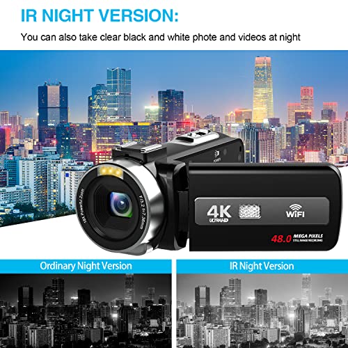 Hojocojo 4K Video Camera, Camcorder with IR Night Vision, WiFi Digital Camera, 18X Digital Zoom, Vlogging Camera for YouTube