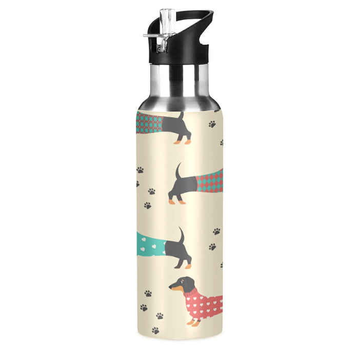 Uniqus Funny Dachshund Dog Vacuum Insulated Water Bottle with Straw Lid 22oz Double Wall Stainless Steel Sports Water Bottle