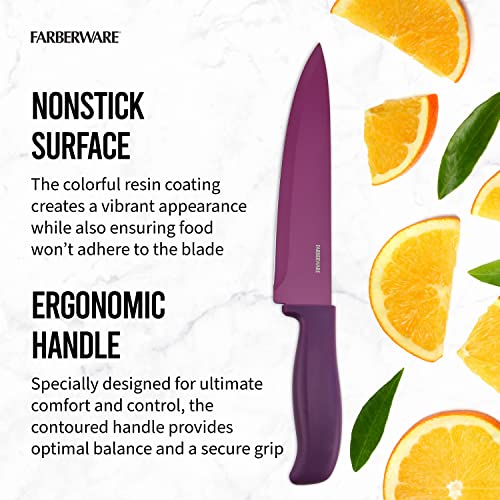 Farberware 12Piece NonStick Resin, DishwasherSafe Kitchen Knife Set With CustomFit Blade Covers, RazorSharp, Multicolor