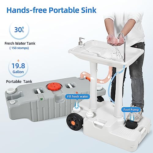 Yitahome Portable Sink For Washing Hands And Portable Tank, 30L Portable Sink 19.8 Gallon Large Capacity Portable Water Holding