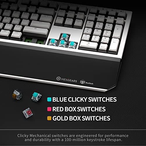 Hexgears X5 Wireless Mechanical Keyboard Full Size 108 Keys, Kailh Box 3.0 Blue Switch, Ergonomic, Nkey Rollover, Backlit Gaming Keyboard With Wrist Rest For Pctabletpsxboxmaclaptop