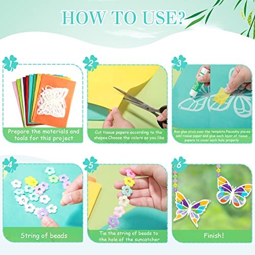 18 Pieces Suncatcher Kit for Kids Butterfly Suncatcher Kit Tissue Paper Butterfly Suncatcher Craft Spring Summer Window Art Kit