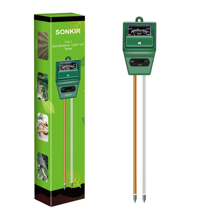 SONKIR Soil pH Meter, MS02 3in1 Soil MoistureLightpH Tester Gardening Tool Kits for Plant Care, Great for Garden, Lawn, Farm