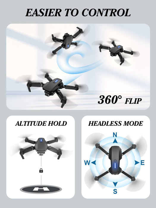 Foldable Quadcopter Drone with Camera For Kids and Beginners, Altitude Hold, Gestures, 360° Flips, 2 Batteries