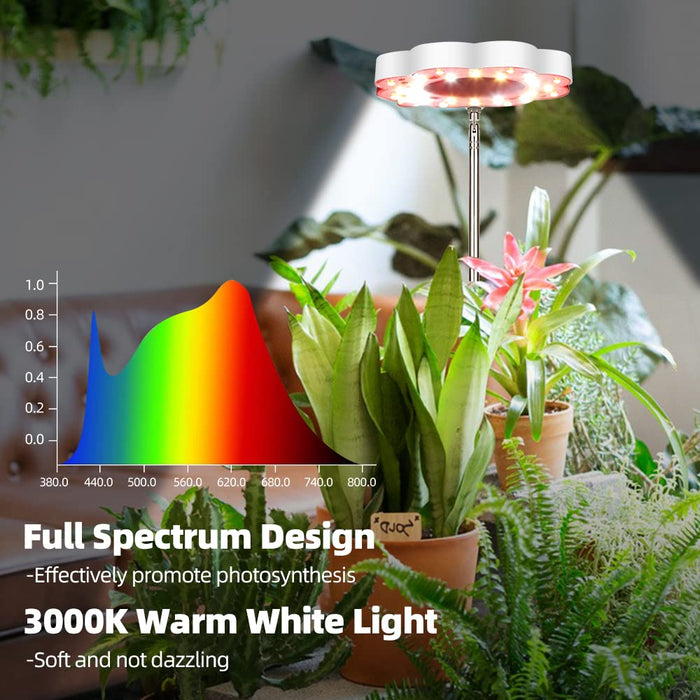 PDGROW LED Grow Light for Indoor Plants, Full Spectrum Plant Halo Lights with Red Light, Height Adjustable Growing Lamps with Tim