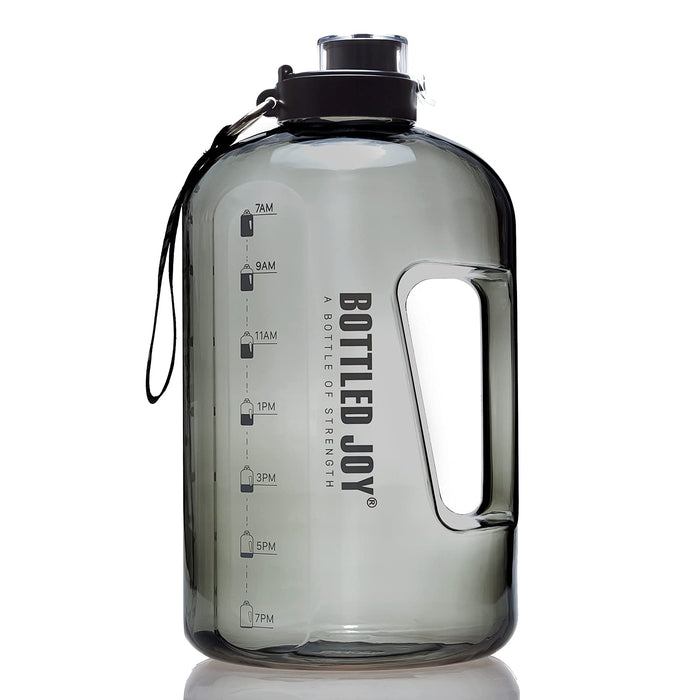 MYSHAKER 2.5L Half Gallon Water Bottle With Time Marker Reminder 84oz Water Jug with Fliptop Lid and Handle Strap BPA Free