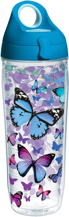 Tervis 1231948 Blue Endless Butterfly Tumbler with Wrap and Turquoise Lid 24oz Water Bottle, Clear