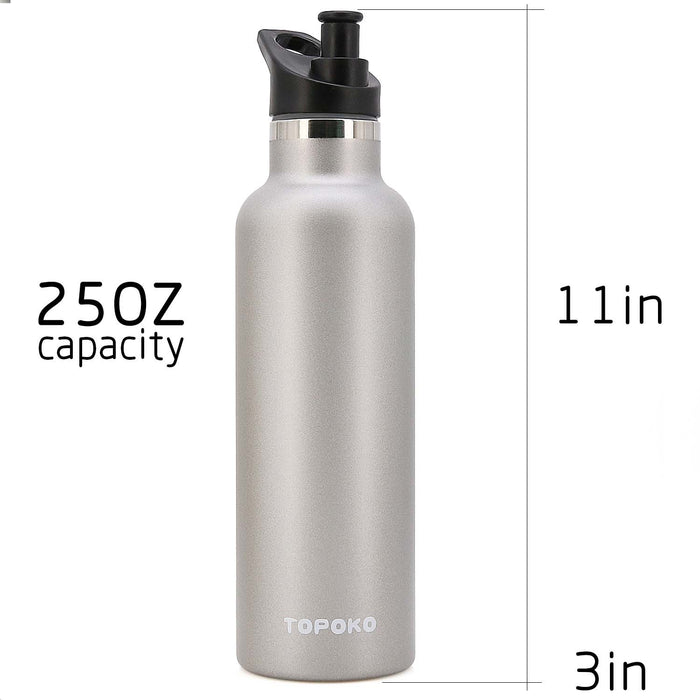 TOPOKO 25 OZ Hydro Double Wall Flask Stainless Steel Water Bottle, Bite Valve Top, Vacuum Insulated, Sweat Proof, Leak Proof Spor