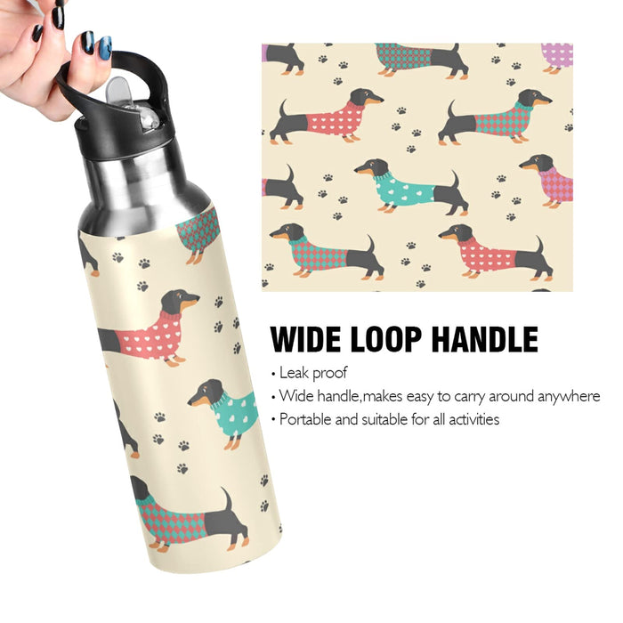 Uniqus Funny Dachshund Dog Vacuum Insulated Water Bottle with Straw Lid 22oz Double Wall Stainless Steel Sports Water Bottle