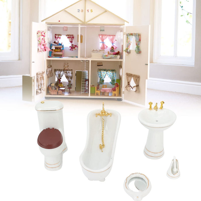 1 12 Dollhouse Bathroom Set, ute Miniature Bathtub Toilet B Mirror Brush Set, Dollhouse erami Miniature Furniture Toys, Bathroom
