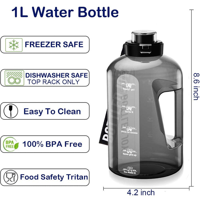 DUNDUN BOTTLED JOY, 32 oz water bottles,BPAFree Plastic Water Bottles with Times to Drink, FoodSafe Jug with Handle, Ensure