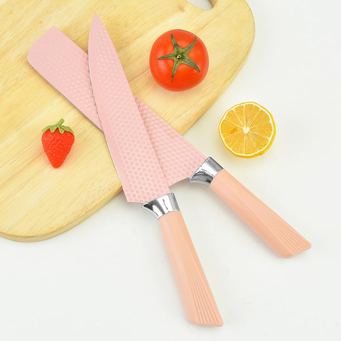 Pink Knife Set, 6 Piece Nonstick Coating Stainless Steel Kitchen Knives Sets, Ultra Sharp Kitchen Knife Chef Knife With Peeler