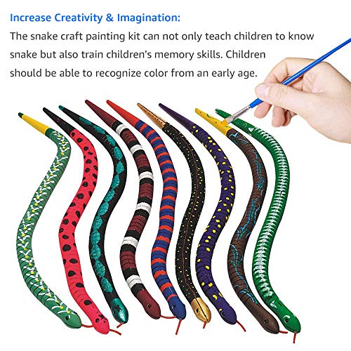 Unfinished Wooden Wiggly Snakes 8 Pcs with 12 Colors Acrylic Craft Paint and 2 Paint Brush 12” Flexible Natural Timber Snake