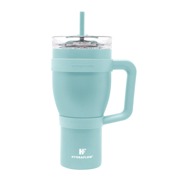 Hydraflow Capri Triple Wall Vacuum Insulated Water Bottle with Handle 50oz, Powder Aqua Stainless Steel Metal Thermos, Reusab