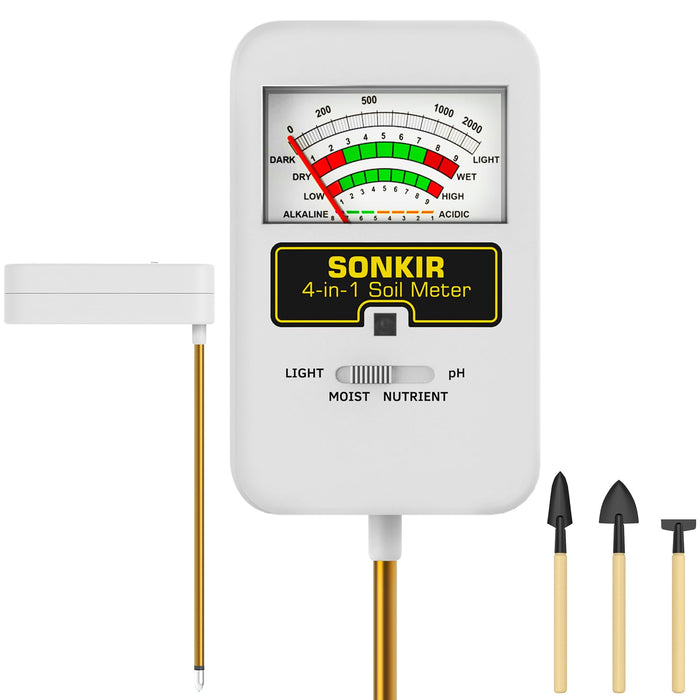 Sonkir Soil Moisture Meter, 4in1 Soil Ph Meter, Soil Tester for Nutrients, Moisture, PH and Light, Soil Ph Test Kits for Plant