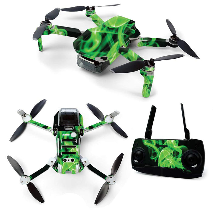 MightySkins Skin for DJI Mavic Mini Portable Drone Quadcopter Green Flames Protective, Durable, and Unique Vinyl Decal wrap
