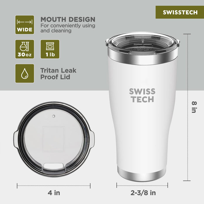 Swiss+Tech 30 oz Tumbler, Stainless Double Wall Vacuum Insulated Tumbler with Lid and Wide Mouth, for Christmas s, Travel