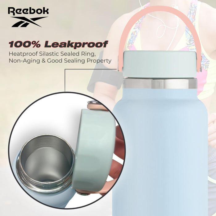 Reebok Stainless Steel Wide Mouth Water Bottle With Flex Cap For Outdoor 32 oz Double Wall Vacuum Insulated Sports Water Bott