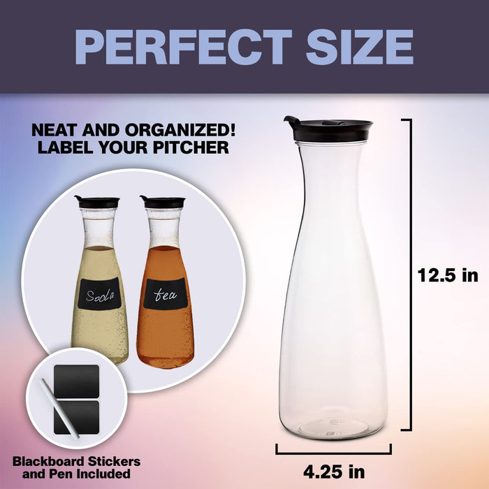 UMIEN Carafe Pitcher – Clear Beverage Carafes with Flip Top Lid, Iced Tea, Mimosas, Laundry Detergent, Milk, Juice – Easy Pour BP